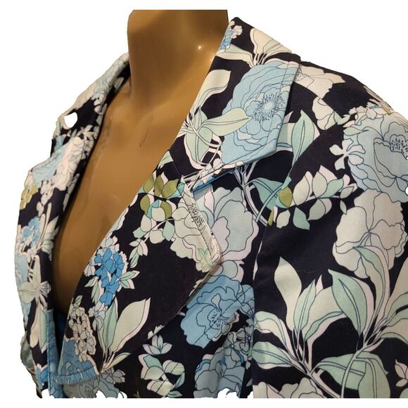 Vintage 90s Rampage Medium Blue Floral Blazer Fitted Cropped 3 Button Jacket - Picture 9 of 16